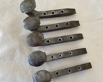 Set of Five Hand-Forged Railroad Spike Coat Hooks, Rustic Industrial Decor