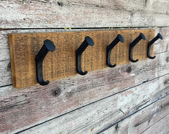 Reclaimed Barn Wood Coat Rack with Railroad Spike Hooks