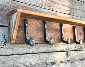 Rustic Barn Wood Coat Rack with Railroad Spike Hooks