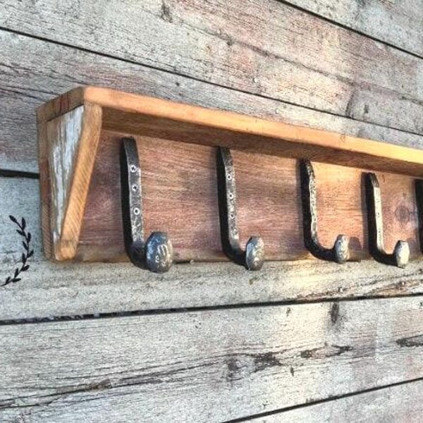Rustic Barn Wood Coat Rack with Railroad Spike Hooks