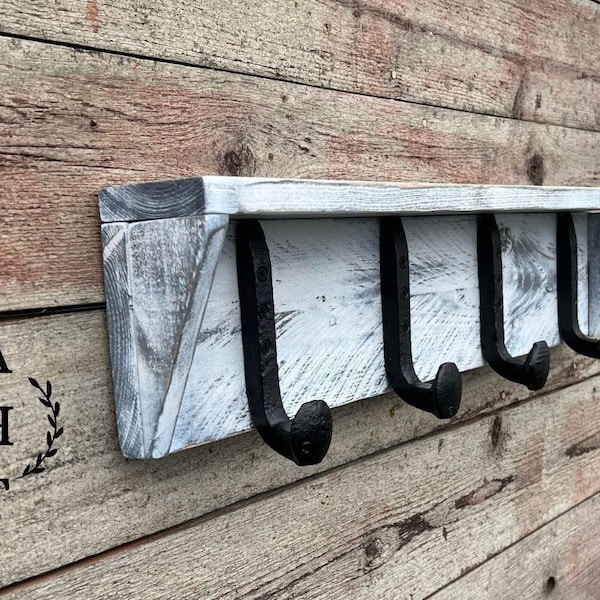 Rustic Coat Rack Wall Mount. Perfect for Farmhouse/Country Home. Handmade With Railroad Spikes and High Quality Pine Wood. Matte Black Hooks