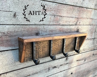 Handcrafted Reclaimed RailRoad Spike Hook Coat Rack | Rustic Barn Wood Coat Rack | Farmhouse Entryway Hanger | Rustic Bathroom Towel Rack