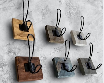 Rustic Wall Mount Hook: Pine Wood, Matte Black Metal