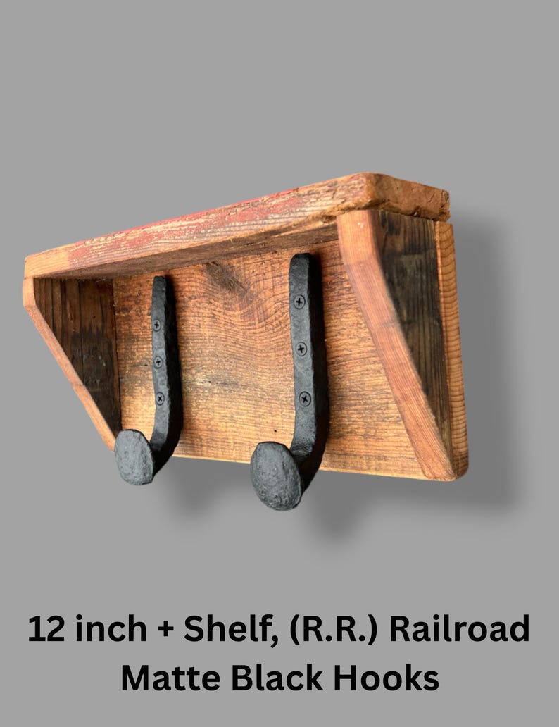 Perchero de madera de granero recuperada hecho a mano / Ganchos de clavos de ferrocarril imagen 11