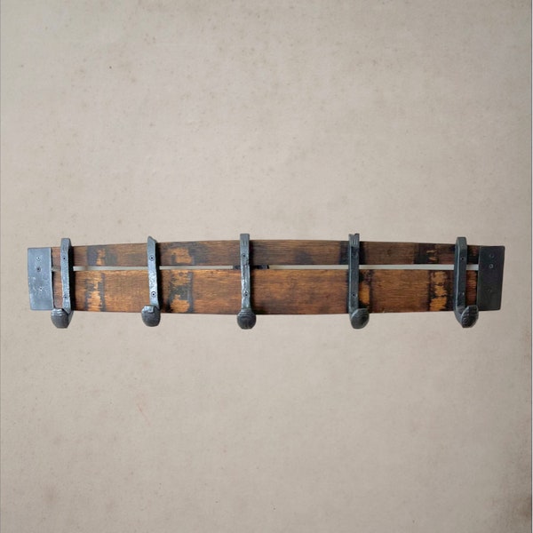Wine Barrel Stave Coat Rack: Rustic Wall Mount with Railroad Spike Hooks