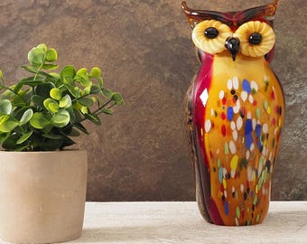 Vintage Murano-Style Glass Owl Sculpture: Handcrafted Art Decor for Home, Weddings & Unique Gifts Vintage Unique Gift