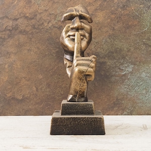 Enigmatic Bronze-Look Cast Iron Whisperer Statue - 28cm Symbolic Art Sculpture for Mysterious Home Decor