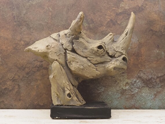 Large Rhino Head Sculpture - Hand-Finished Resin Statue Modern Vintage Decor Unique Gift
