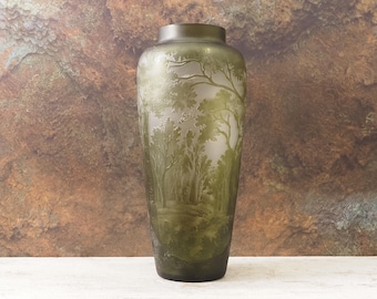 Limited Edition Green Glass Vase Daffodil Emile Galle Style Art Nouveau Vintage Gift