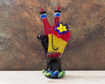 Murano Style Art Glass Vase Face Sculpture 14.2" Colorful Venetian Vintage 80s