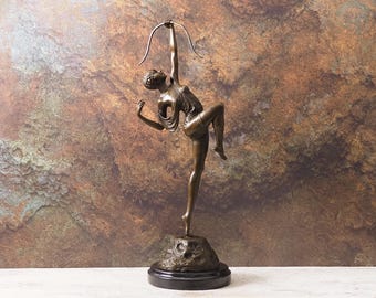 Bronze Goddess Diana Archer Sculpture – Art Deco Style, Marble Base, 50cm