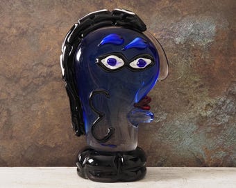 Handcrafted Murano Glass Face Sculpture - 35cm Abstract Picasso-Style Italian Art Statement Piece Vintage Unique Gift