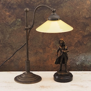 Vintage Brass Banker&#39;s Lamp with Yellow Glass Shade - Antique Desk Light for Office or Home Decor, Gift for him, Gift for her