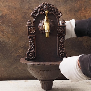Art Nouveau Cast Iron Wall Fountain – Brass Tap Garden Decor – 76cm