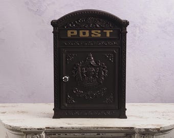Vintage English Cast Aluminum Wall-Mount Mailbox - Antique Brown Style with Lock & Keys, Gift for him, Gift for hergift Unique Vintage Gift