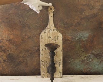 Vintage Rustic Wooden Wall Candle Sconce - 60cm Decorative Holder with Patina for Home Entryway Vintage Unique Gift