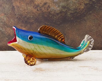 Murano Glass Fish – Blue Venetian Figurine, Handcrafted Vintage Art Glass