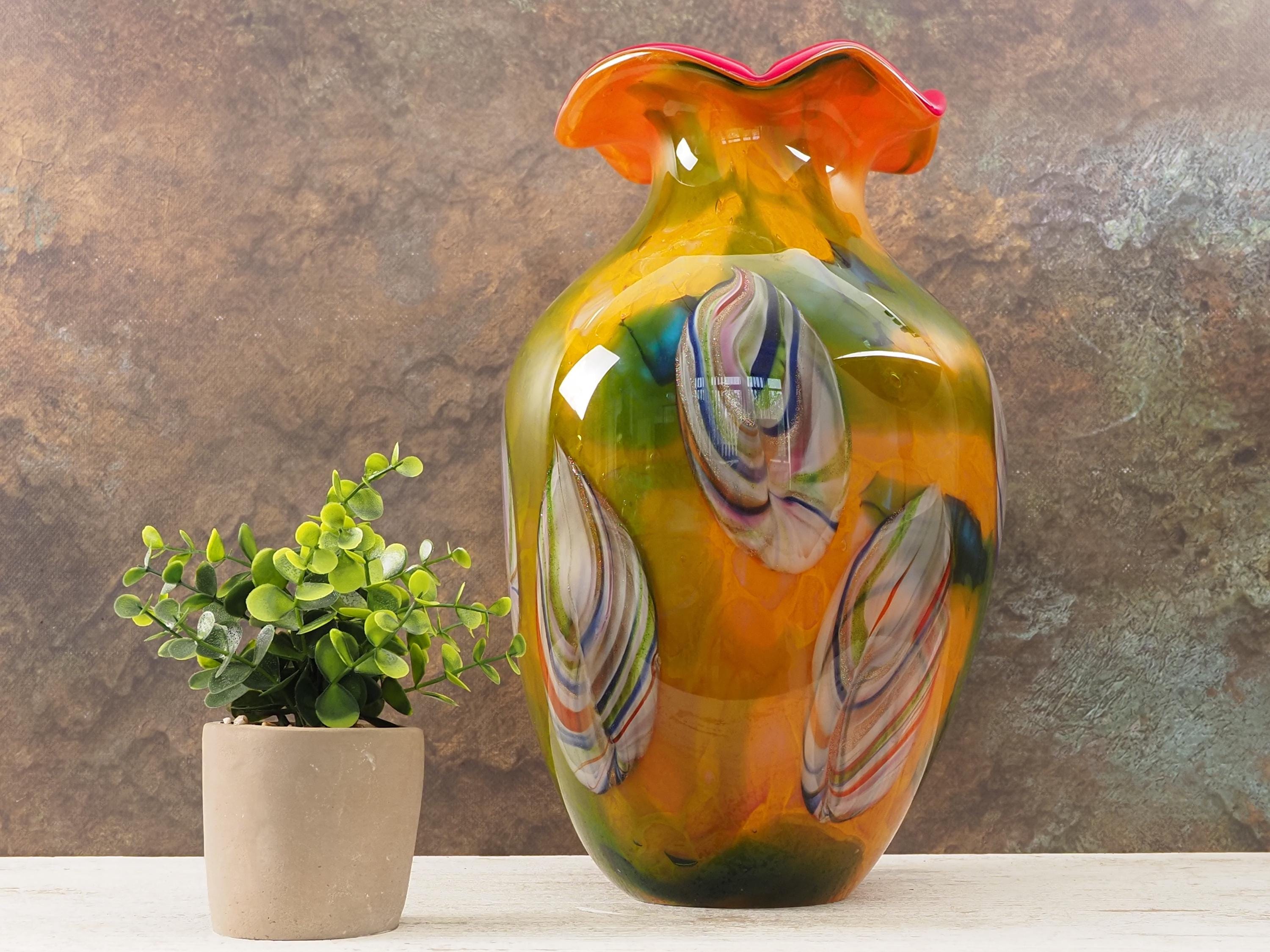 置物 Murano, antique Vibrant Murano Glass Vase: 44cm Tall Vintage Italian Art
