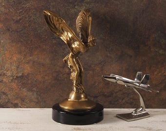 Vintage Bronze Spirit of Ecstasy Sculpture: Gold-Plated Rolls Royce Mascot for Home & Office Decor, Gift for him, Gift for hergift