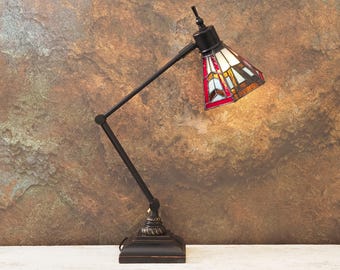 Lámpara de mesa estilo Tiffany LILLIE, lámpara de vitral, lámpara de mesilla de noche vintage, iluminación Art Nouveau, lámpara de vidrio decorativa