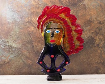 Murano Original Vintage Glass Sculpture – Apache Indian Head – Art Glass Figurine