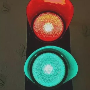 Vintage Original 1970s German Traffic Light with Remote - Street Signal Lamp for Garden or Indoor Decor, Gift for him, Gift for her