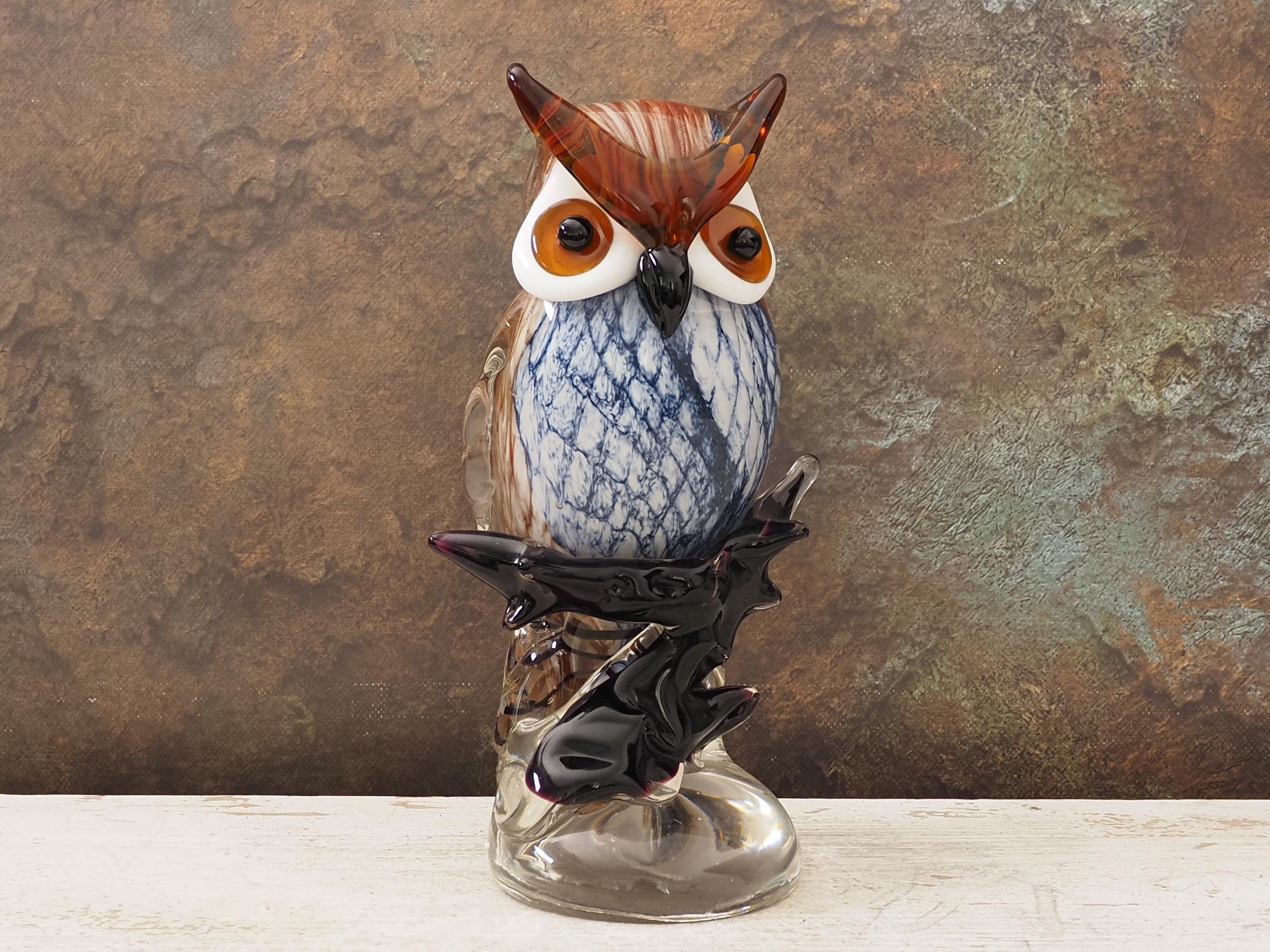 ムラーノガラス　ヴィンテージ　フクロウ置物 ムラーノガラス ヴィンテージ フクロウ置物 ムラーノガラス