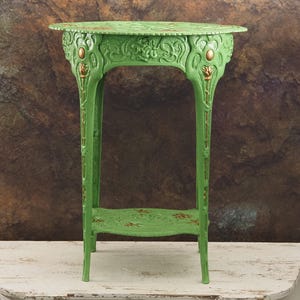 Vintage Cast Iron Floral Coffee Table: Rustic Green & Gold Garden Accent - Perfect Birthday Gift Vintage Unique Gift
