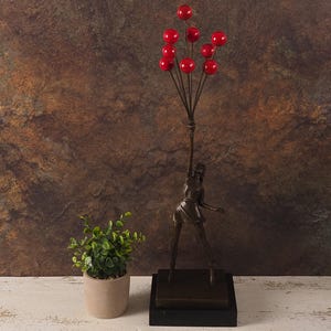 Banksy-Inspired Bronze Sculpture: Girl with Balloons on Marble Base - Modern Urban Art Statue, Gift for him, Gift for her