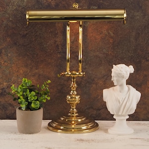 Elegant Brass Banker's Desk Lamp: Polished Gold Finish, Elongated Shade for Classic Home Office Lighting, Gift for him, Gift for hergift