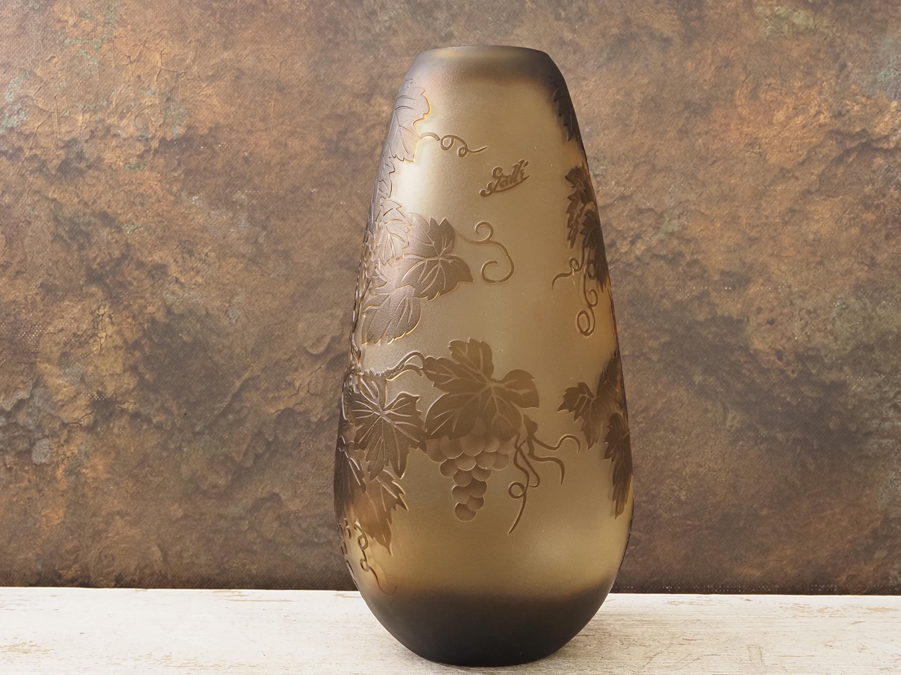 ガレgalle風景画 ガラスエッチングボウル イエロー アンティーク