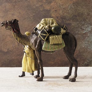 Handpainted Vienna Bronze Arab Warrior on Camel - Signed Orientalist Bedouin Sculpture 18cm
