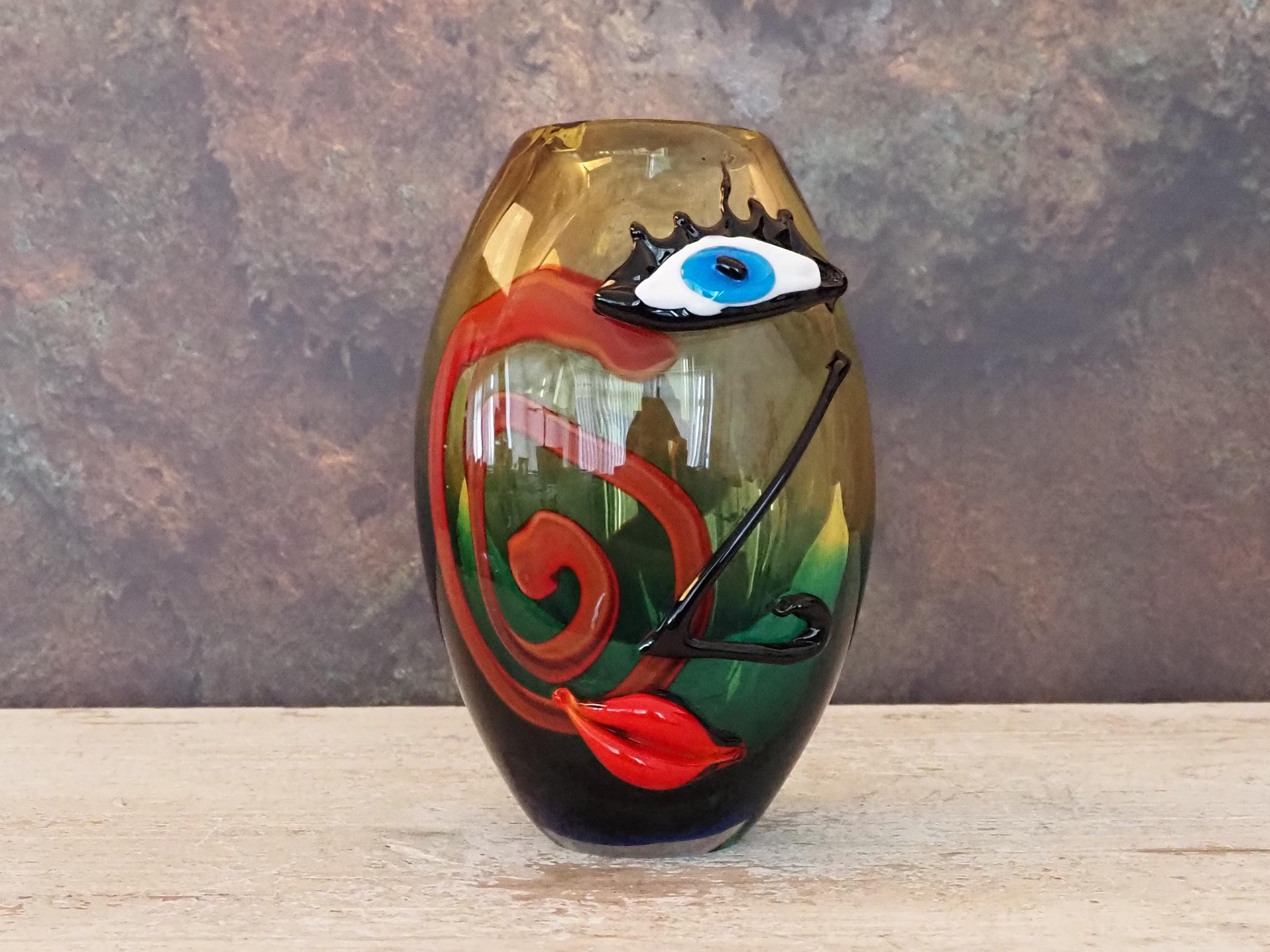 VASE EN VERRE ABSTRAIT DE STYLE MURANO AVEC VISAGE