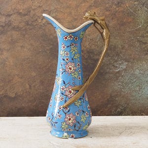 Carafe en porcelaine Art Nouveau avec sirène en bronze - Jugendstil vintage Decor Pitcher Vase vintage Cadeau unique