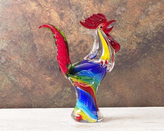 Large Murano Style Rainbow Glass Rooster 28 cm – Venetian Art