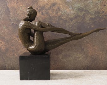 Signed Bronze Sculpture Woman Dancer – Contemporary Dance Figure on Marble Base 10"