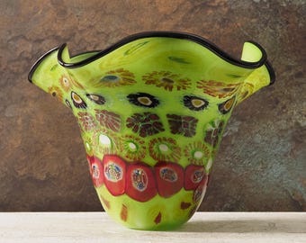 Handcrafted Murano Glass Flower Pot: Multicolor Italian Art Vase Planter Centerpiece Vintage Unique Gift