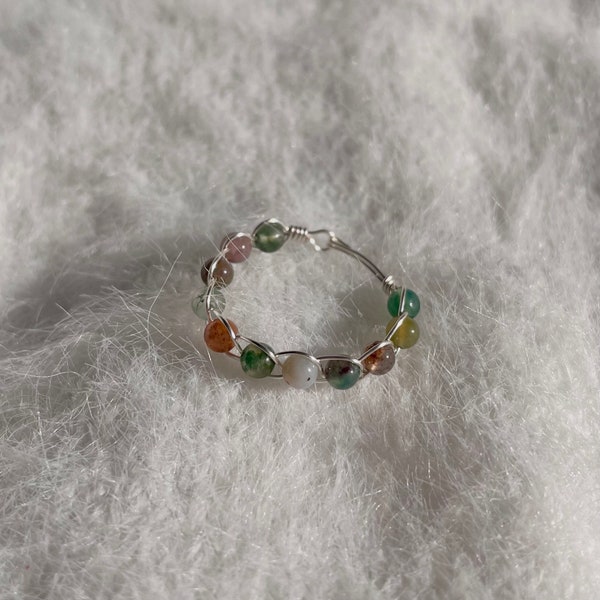 multicolor indian agate braided ring