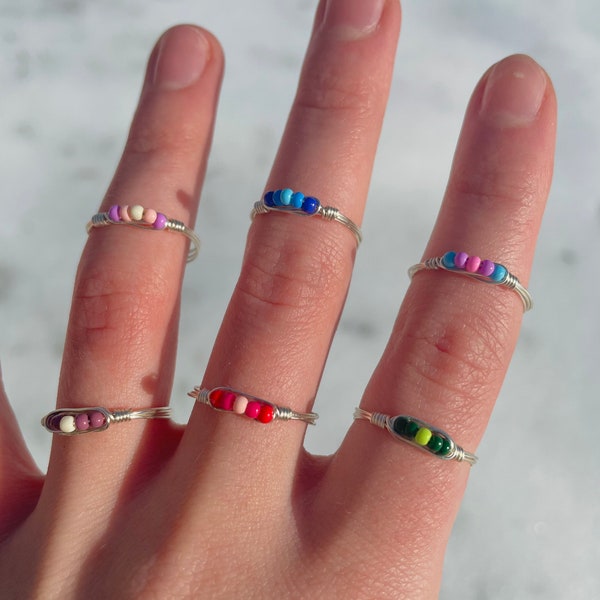 multicolor minimalist beaded wire wrap ring