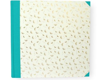 large photo album 12x12" (30 x 30 cm), 50 sheets, letterpress paper dandelions, fabric turquoise, cream-white pages, beautiful wedding gift