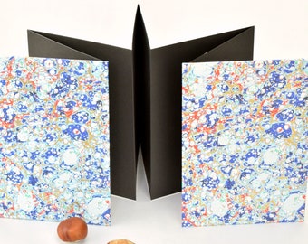 Leporello für Fotos, 12 x 17,5 cm, Faltbuch, Einsteckalbum, handgemachtes Marmorpapier blau, Hochformat, für 14 Bilder