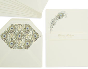 Letter card set peacock feathers, 10 sheets thick writing paper, DIN B6 envelopes, suitable for invitations, birthday