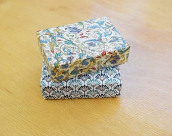 Set of 2 Small Handmade Jewelry Boxes with Lid – 3.15 x 1.97 x 0.98 inch Gift Boxes – Cardboard Ring Box with Italian Floral Paper