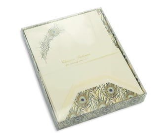 Letter paper set Vintage Florentine peacock feathers, 10 sheets thick writing paper, DIN B6 envelopes, suitable for invitations, birthday