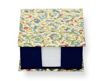 Note box refillable in blue with Florentine paper, 4,3x4,3x2,4 “, note box folds open, approx. 300 sheets, nice gift for Christmas