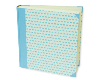 Baby photo album blue, 9.1 x 9.7 ", 30 sheets (60 pages), paper elephants, linen light blue, white pages, nice present for the birth of boys