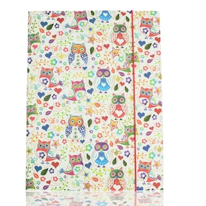 Sammelmappe DIN A4, aus dünner Kartonage, große Gummizugmappe, Eckspanner-Mappe mit Kindermotiv Eulen, Zeichenmappe für Kindergartenbilder