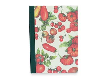 schönes Kochbuch, Buch für Rezepte, Rezeptbuch, 17 x 24 cm, italienisches Papier Gemüse, Gewebe dunkelgrün, Geschenk zur Wohnungeinweihung