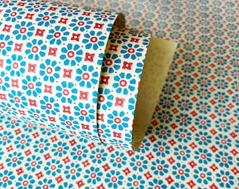 Gift wrap, cupboard wrap, bookbinding and crafting paper, Italian Carta Varese paper, flowers red blue, 50 x 70 cm