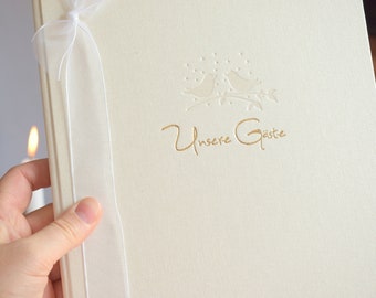 Guestbook classic, book for wedding, to write in, 8,66 x 9,45 ", cream-white, present for the wedding